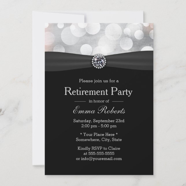 Invitation Chic Silver & Black Diamond Retraite Party (Devant)