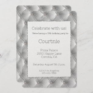 Invitation Chic Silver Grey Faux Velvet Anniversaire