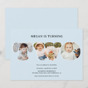 Invitation Chic Simple bleu clair 3 photos 2e anniversaire