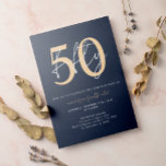 Invitation Chic Simple Minimaliste Blue Gold 50e anniversaire<br><div class="desc">Chic Simple Minimaliste Bleu Or 50ème Anniversaire Invitation</div>