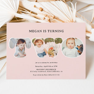 Invitation Chic Simple rose vif 3 photos 2e anniversaire