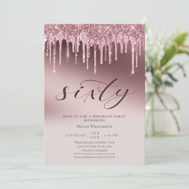 Invitation Chic Sixty Surprise Parties scintillant rose 60e a (Debout devant)