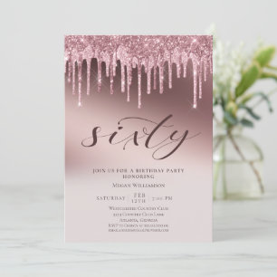 Invitation Chic Sixty Surprise Parties scintillant rose 60e a