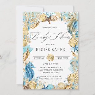 Invitation Chic sous le Baby shower de sirène de mer Blue Gol