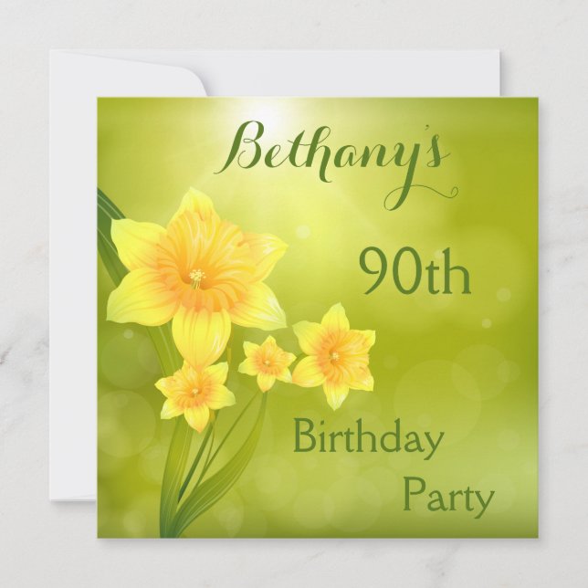 Invitation Chic Spring Daffodils Bokeh 90th Birthday Party (Devant)