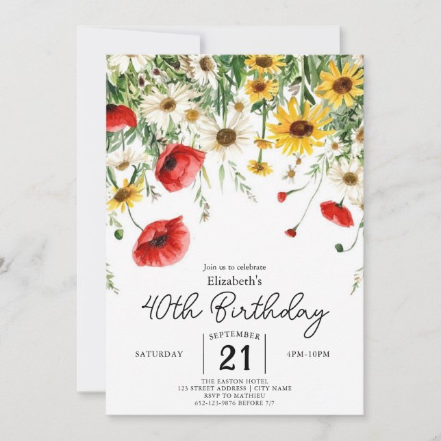 Invitation Chic Spring Fleurs sauvages 40e anniversaire (Devant)