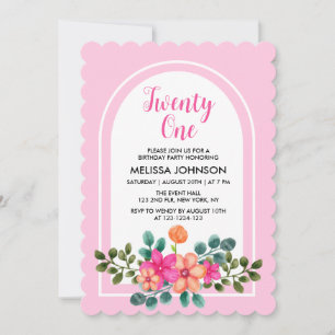 Invitation Chic Spring Flora Green Soft Pink 21e anniversaire