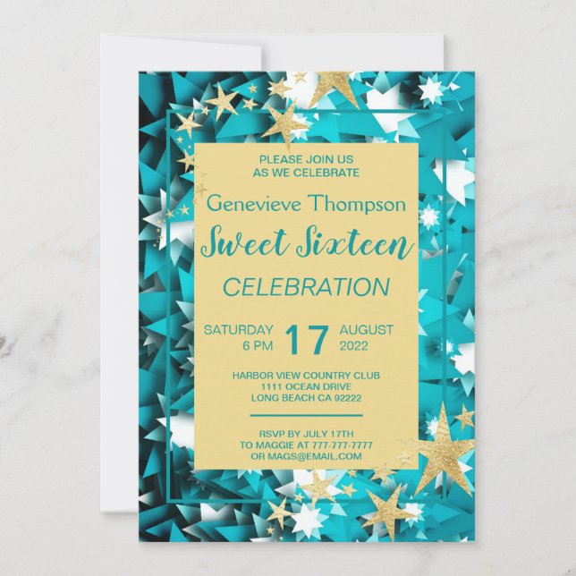 Invitation Chic Stars Sweet sixteen Party (Devant)