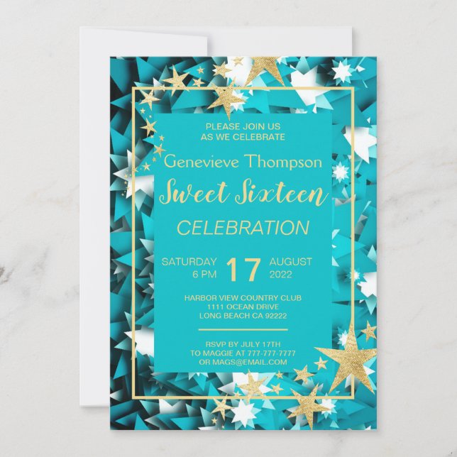 Invitation Chic Stars Sweet sixteen Party (Devant)