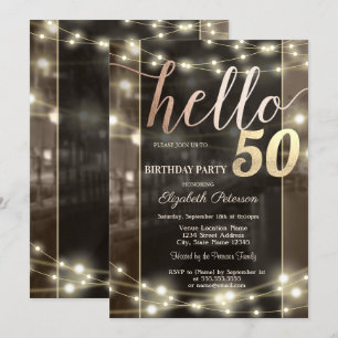 Invitation Chic String Lights Black 50th Birthday Party