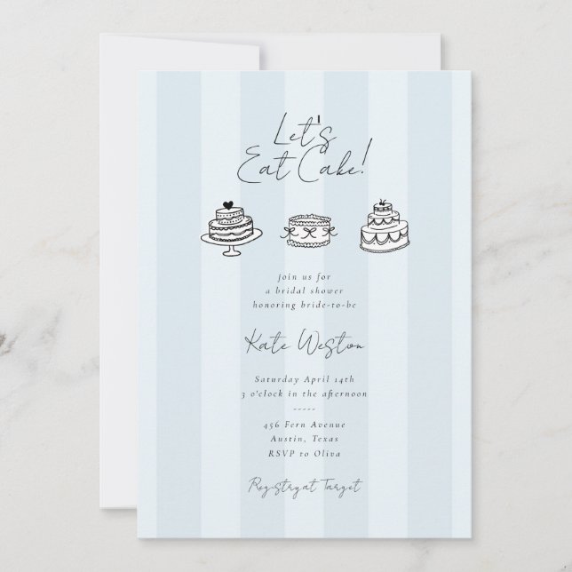 Invitation Chic Striped Let’s Eat Cake Blue Bridal Shower (Devant)