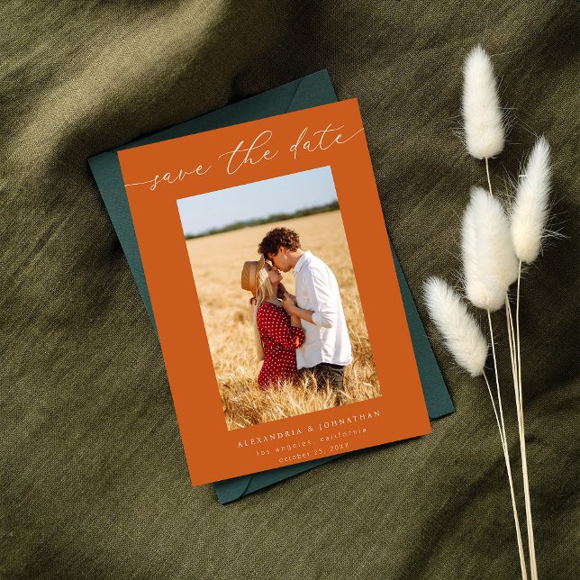 Invitation Chic Stylish Photo Enregistrer la date 3 - Orange (Créateur téléchargé)
