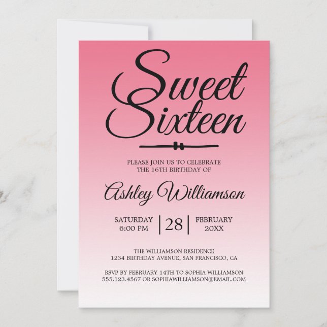 Invitation Chic Summer Pink Ombre Sweet 16 16e anniversaire (Devant)