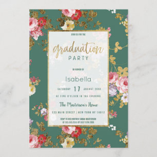 Invitation Chic summery vert rose or rose floral Graduation