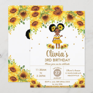 Invitation Chic Sunflower mignonne Africaine Américaine Fille