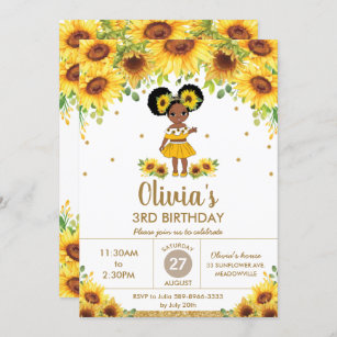 Invitation Chic Sunflower mignonne Africaine Américaine Fille