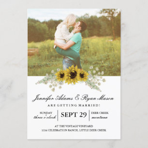 Invitation Chic Sunflower Watercolor et Mariage photo