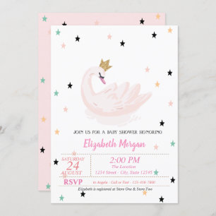 Invitation Chic Swan, Étoiles, Baby shower Princesse