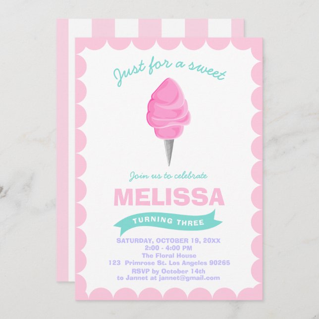 Invitation Chic Sweet Birthday Candy Baby Shoppe Candyland (Devant / Derrière)