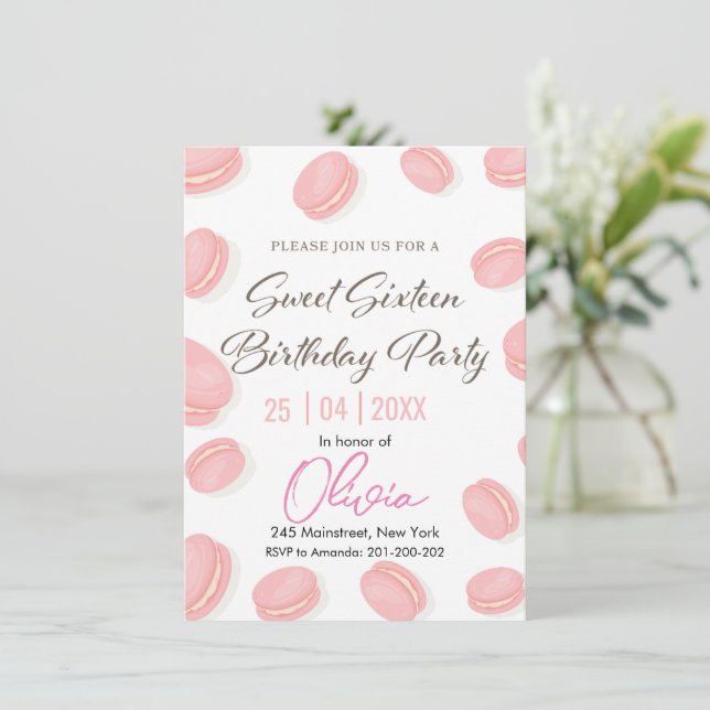 Invitation Chic & Sweet : Fête d'anniversaire de Macaron (Debout devant)