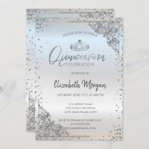 Invitation Chic Tiara en argent, Diamonds Quinceañera