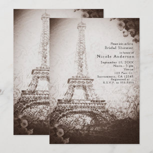 Invitation chic tour Eiffel et roses de Paris vint