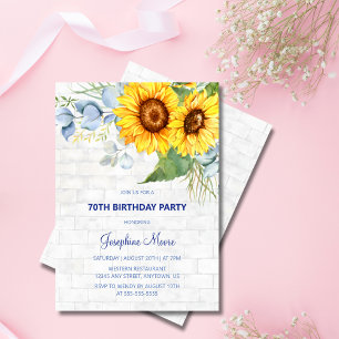 Invitation Chic Tournesol Agé Mur Brique Vert Anniversaire