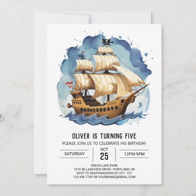 Invitation Chic Treasure Map Enfants Pirate Anniversaire (Devant)