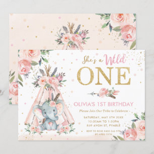 Invitation Chic Tribal Floral Elephant Wild Un premier annive