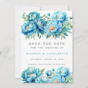 Invitation Chic Turquoise Blue Peony Flower Enregistrer La Da