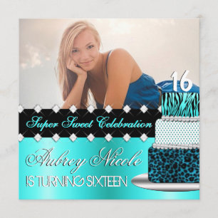 Invitation chic turquoise et noire de photo de