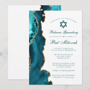 Invitation Chic Turquoise Gold Agate Bat mitzvah Party