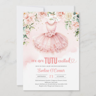 Invitation Chic tutu rose rose floral rose robe or éclatant