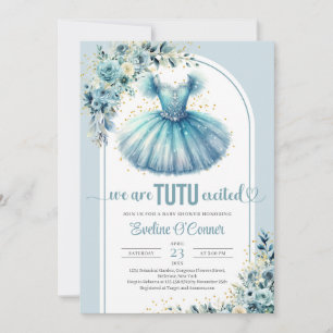 Invitation Chic tutu turquoise robe brillant or fleuri