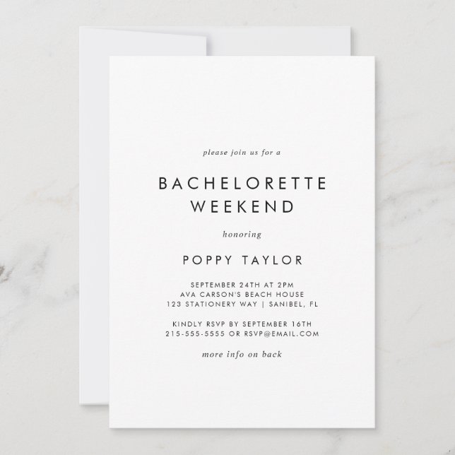 Invitation Chic Typographie Bachelorette Week-end (Devant)