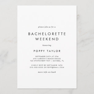 Invitation Chic Typographie Bachelorette Week-end