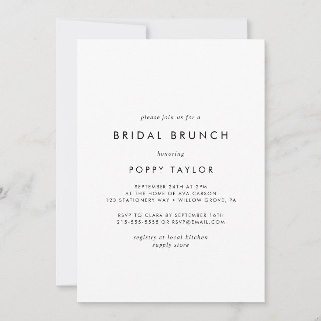 Invitation Chic Typographie Bridal Brunch (Devant)
