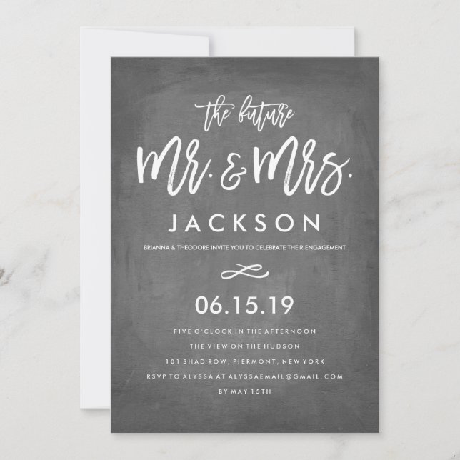 Invitation Chic Typographie Chalkboard Engagement Party (Devant)