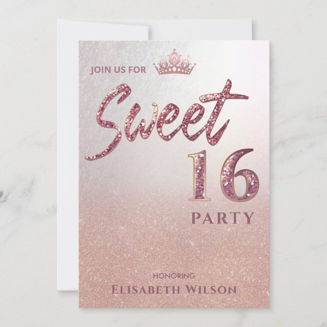 Invitation Chic typographie Cool rose or tiara doux 16 (Devant)