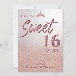 Invitation Chic typographie Cool rose or tiara doux 16