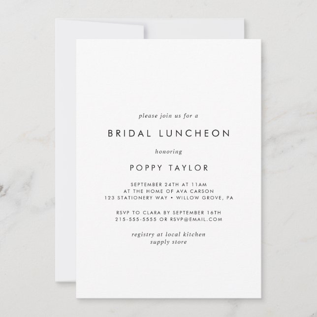 Invitation Chic Typographie Déjeuner nuptial (Devant)