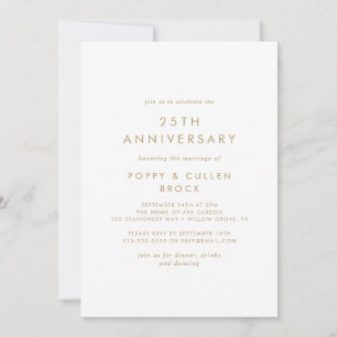 Invitation Chic Typographie Or 25e Anniversaire de Mariage