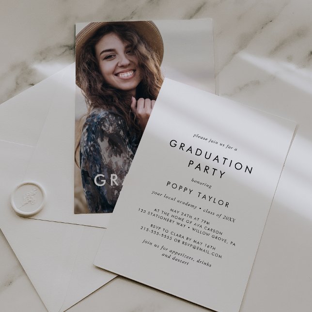 Invitation Chic Typographie Photo Graduation Party (Créateur téléchargé)
