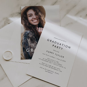Invitation Chic Typographie Photo Graduation Party