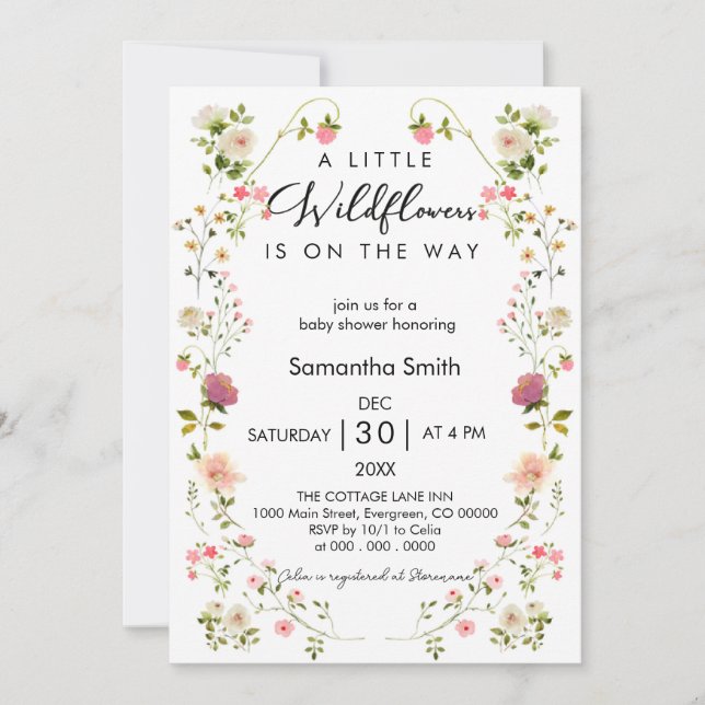 Invitation Chic Un Petit Baby shower Fille Fleur sauvage (Devant)