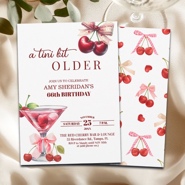 Invitation Chic Un Peu Plus Vieille Martini Cerise 66e Annive (Créateur téléchargé)