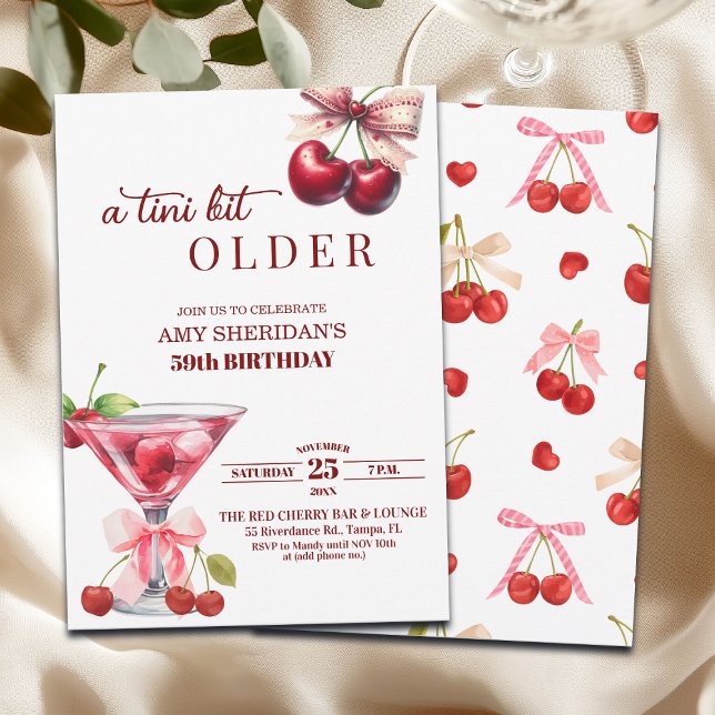 Invitation Chic Un Peu Plus Vieux Cherry Martini 59e Annivers (Créateur téléchargé)