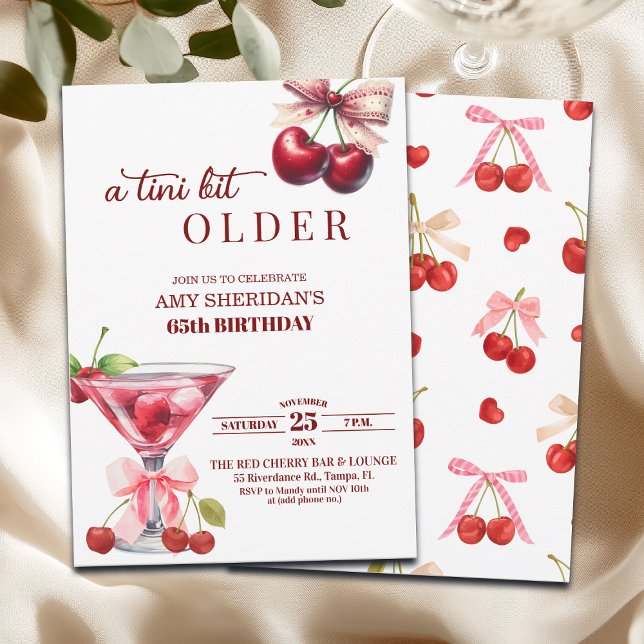 Invitation Chic Un Peu Plus Vieux Cherry Martini 65e Annivers (Créateur téléchargé)
