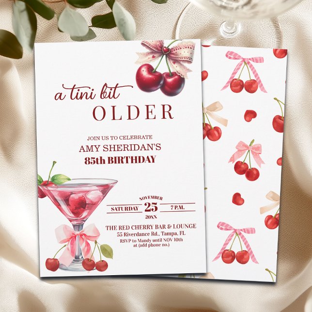 Invitation Chic Un Peu Plus Vieux Cherry Martini 85e Annivers (Créateur téléchargé)