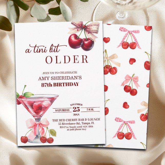 Invitation Chic Un Tini Peu Plus Vieux Martini Cerise 87e Ann (Créateur téléchargé)